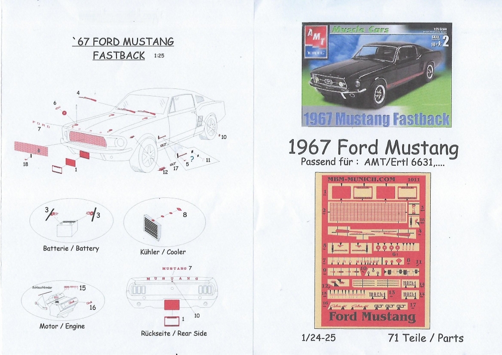 Vintage AMT ERTL 1967 Ford Mustang GT Fastback 1/25 Model Kit 6631 for sale online 